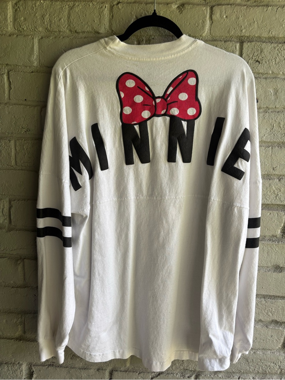 Disney MINNIE White Long-Sleeve Sweatshirt  with Black Stripes and Red Bow Sz L